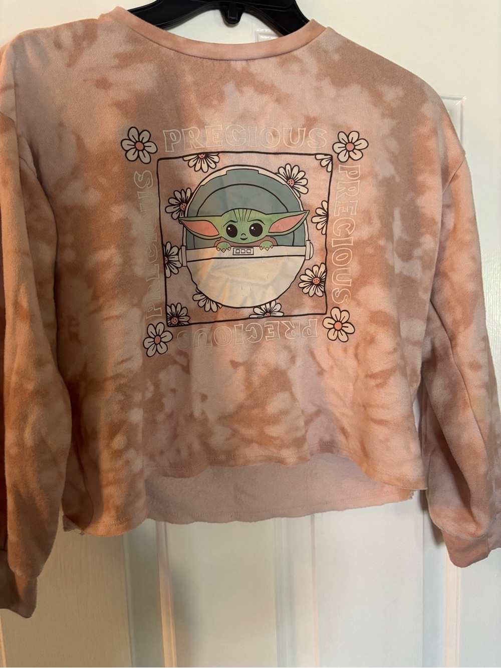 Disney Tie-Dye Pink Crop Sweatshirt with Baby Yoda Graphic